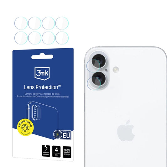 Película protetora para Câmara Traseira 3MK Protection para Apple iPhone 16, Vidro Flexível, Conjunto de 4 unidades, Transparente