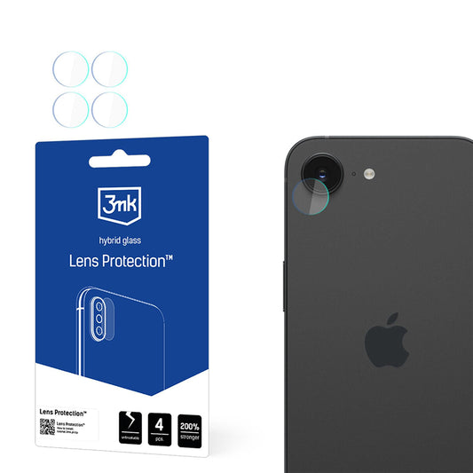 Película protetora para Câmara Traseira 3MK Protection para Apple iPhone 17e / 16e, Vidro Flexível, Conjunto de 4 peças, Transparente