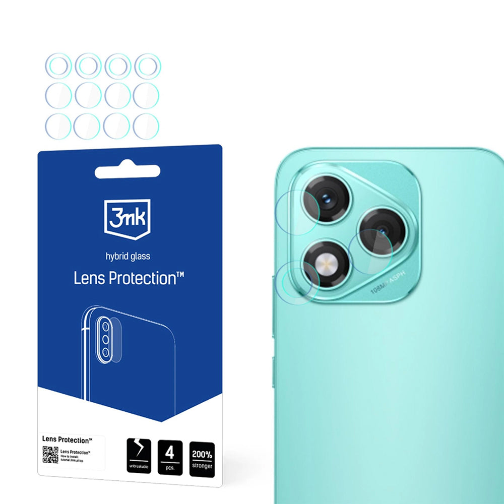 Película protetora para Câmara Traseira 3MK Protection para Honor 400 Lite, Vidro Flexível, Conjunto de 4 peças, Transparente