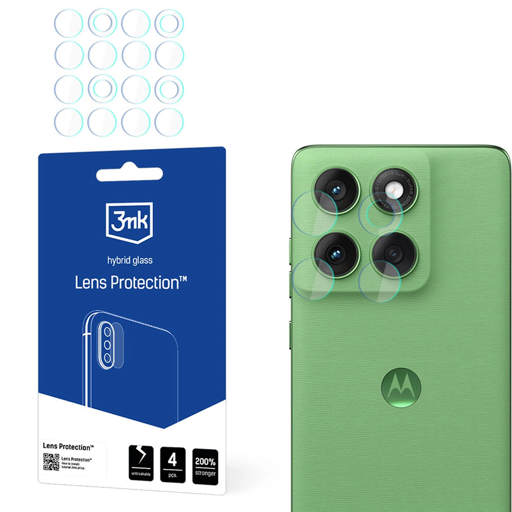 Película protetora para Câmara Traseira 3MK Protection para Motorola Edge 60, Vidro Flexível, Conjunto de 4 peças, Transparente