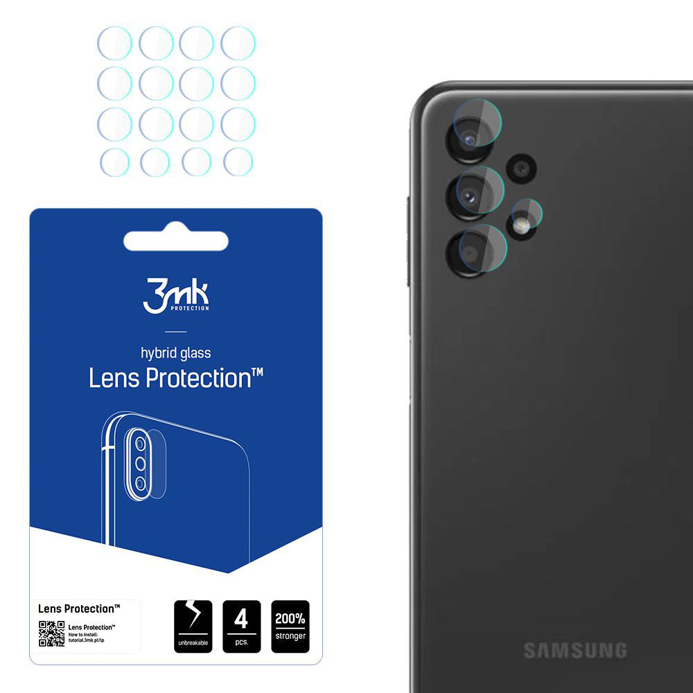 Película protetora para Câmara Traseira 3MK Protection para Samsung Galaxy A13 A135, Vidro Flexível, Conjunto de 4 peças, Transparente