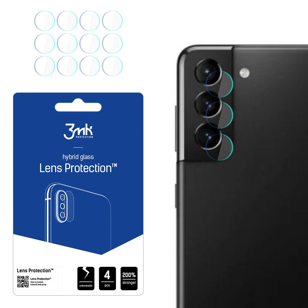 Película protetora para Câmara Traseira 3MK Protection para Samsung Galaxy S21 5G G991, Vidro Flexível, Conjunto de 4 peças, Transparente