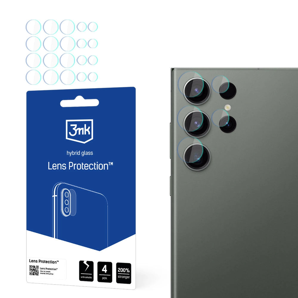 Película protetora para Câmara Traseira 3MK Protection para Samsung Galaxy S24 Ultra S928, Vidro Flexível, Conjunto de 4 peças, Transparente