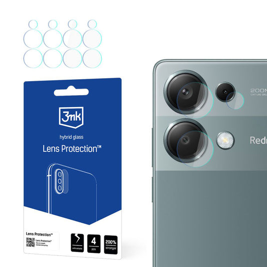 Película protetora para Câmara Traseira 3MK Protection para Xiaomi Redmi Note 13 Pro 4G, Vidro Flexível, Conjunto de 4 peças, Transparente