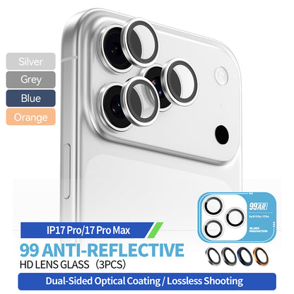 Película Protetora de Câmera Traseira Blueo 99 Anti-Reflexiva HD para Apple iPhone 17 Pro Max / 17 Pro, Vidro Temperado, Prateada