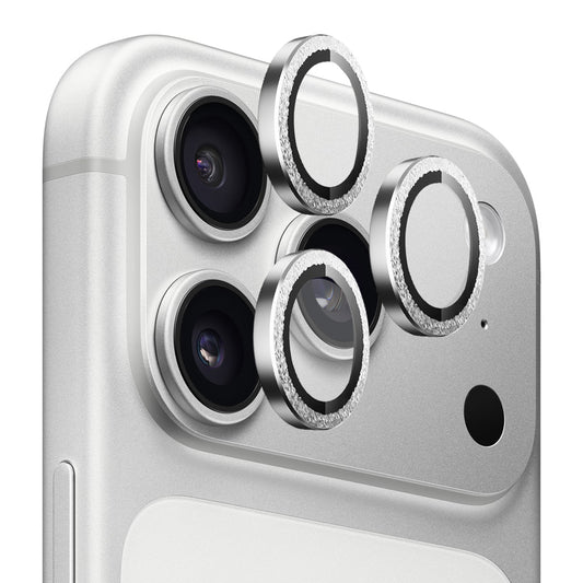 Película Protetora de Câmera Traseira Blueo Glitter Diamond Metal Frame para Apple iPhone 17 Pro Max / 17 Pro, Vidro Temperado, Prateada