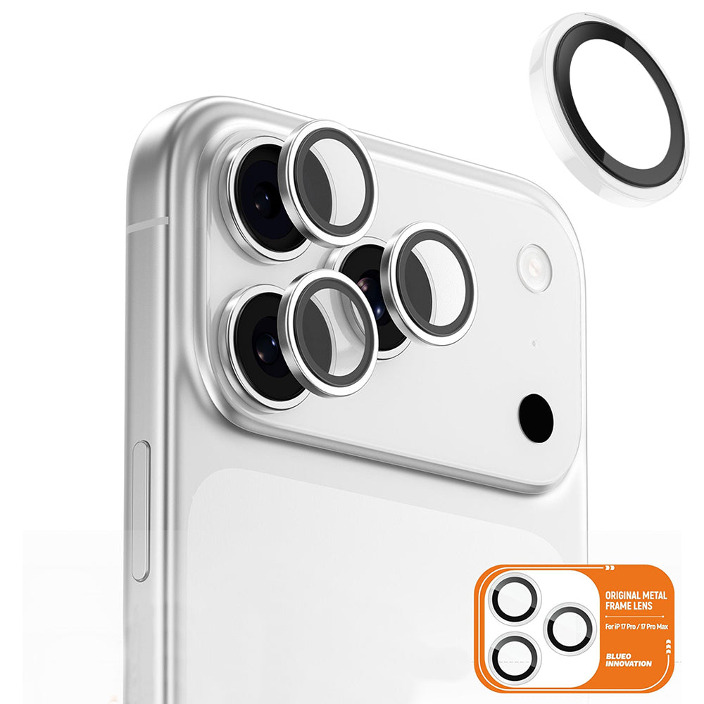 Película Protetora de Câmera Traseira Blueo Metal Frame para Apple iPhone 17 Pro Max / 17 Pro, Vidro Temperado, Transparente