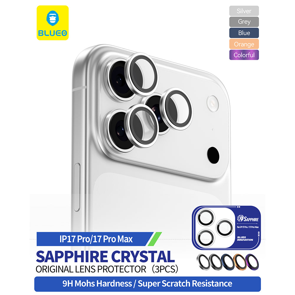Película de Proteção para Câmera Traseira Blueo Sapphire Crystal para Apple iPhone 17 Pro Max / 17 Pro, Vidro Temperado, Azul