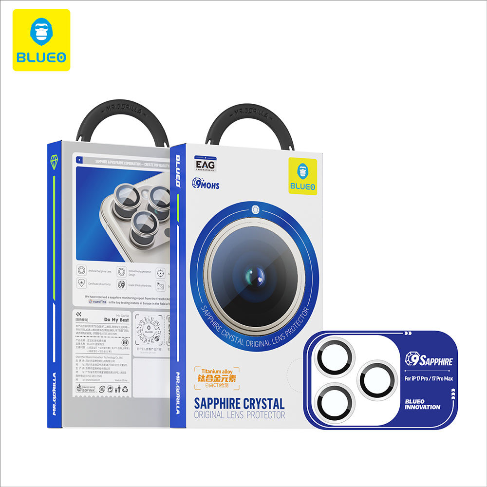 Película de Proteção para Câmera Traseira Blueo Sapphire Crystal para Apple iPhone 17 Pro Max / 17 Pro, Vidro Temperado, Azul