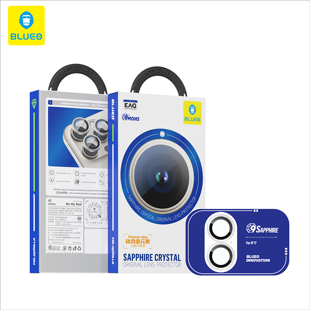 Película Protetora de Câmera Traseira Blueo Sapphire Crystal para Apple iPhone 17, Vidro Temperado, Preta