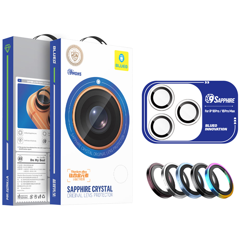 Película de proteção para a câmara traseira Blueo Sapphire Crystal para Apple iPhone 18 Pro / 18 Pro Max, vidro temperado, cor de vinho
