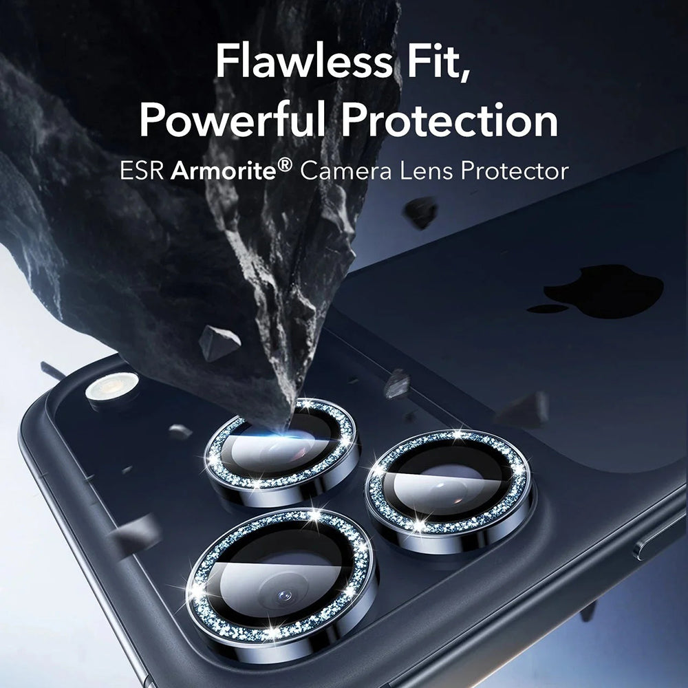 Película Protetora de Câmera Traseira ESR Glitter Diamond Armorite para Apple iPhone 17 Pro Max / 17 Pro, Vidro Temperado, Colagem Completa, Azul.