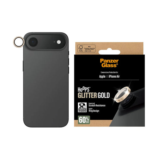 Película Protetora de Câmera Traseira PanzerGlass Hoops Glitter para Apple iPhone 17 Air, Vidro Temperado, Dourada