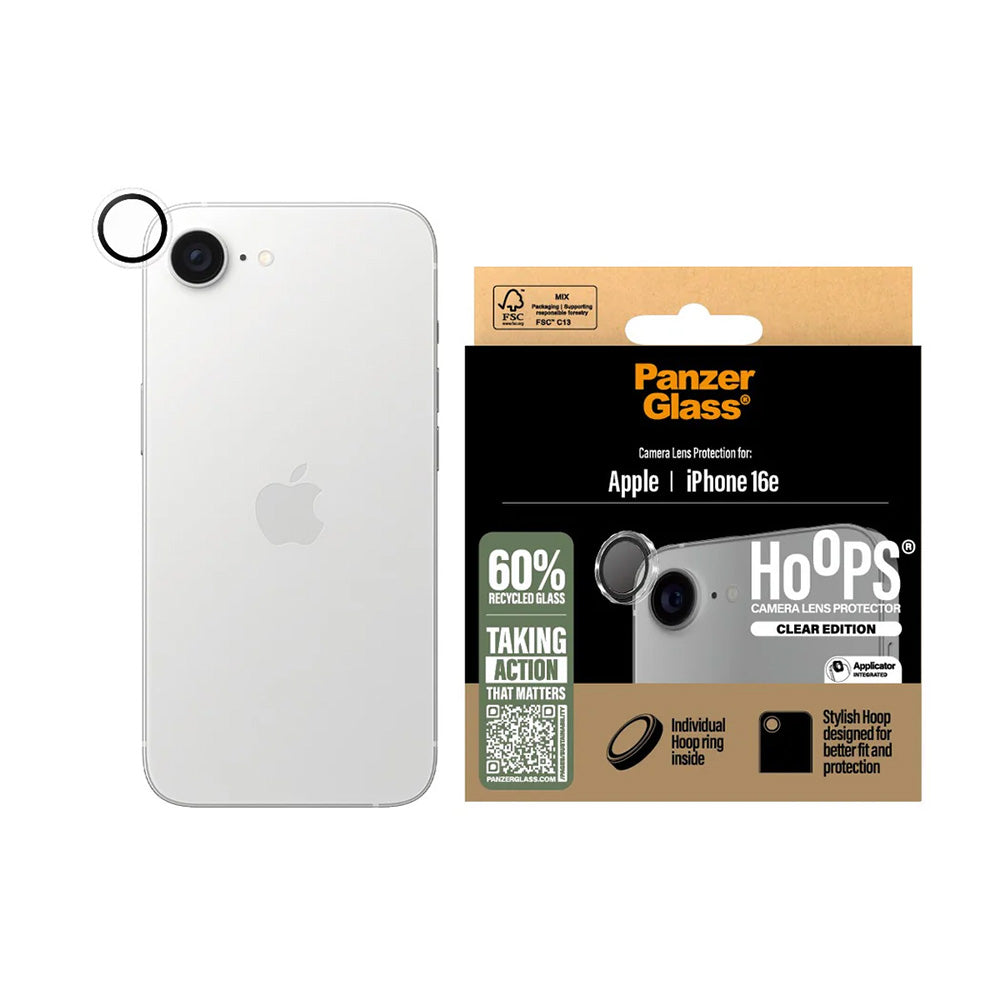Película Protetora de Câmera Traseira PanzerGlass Hoops para Apple iPhone 16e, Vidro Temperado, Transparente.