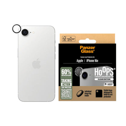 Película Protetora de Câmera Traseira PanzerGlass Hoops para Apple iPhone 16e, Vidro Temperado, Transparente.