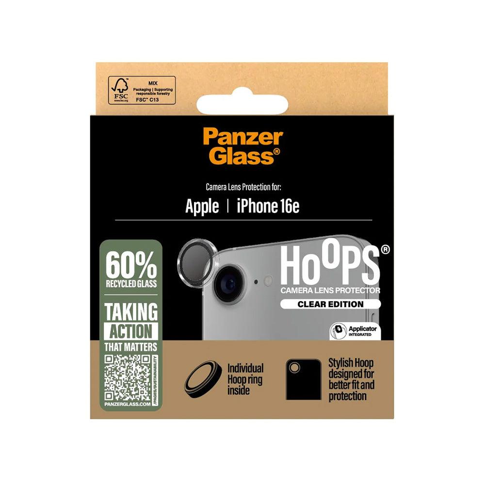 Película Protetora de Câmera Traseira PanzerGlass Hoops para Apple iPhone 16e, Vidro Temperado, Transparente.