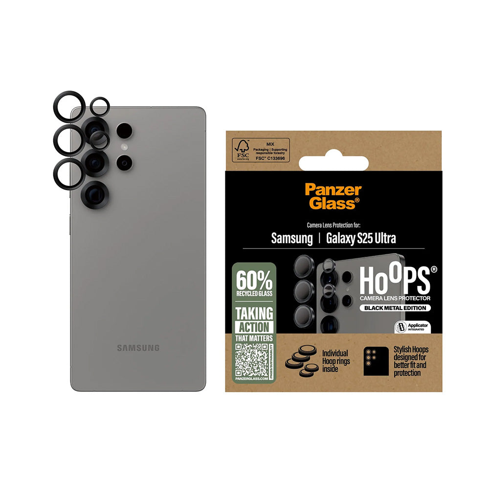 Película Protetora PanzerGlass Hoops para Câmara Traseira do Samsung Galaxy S25 Ultra S938, Vidro Temperado, Preta