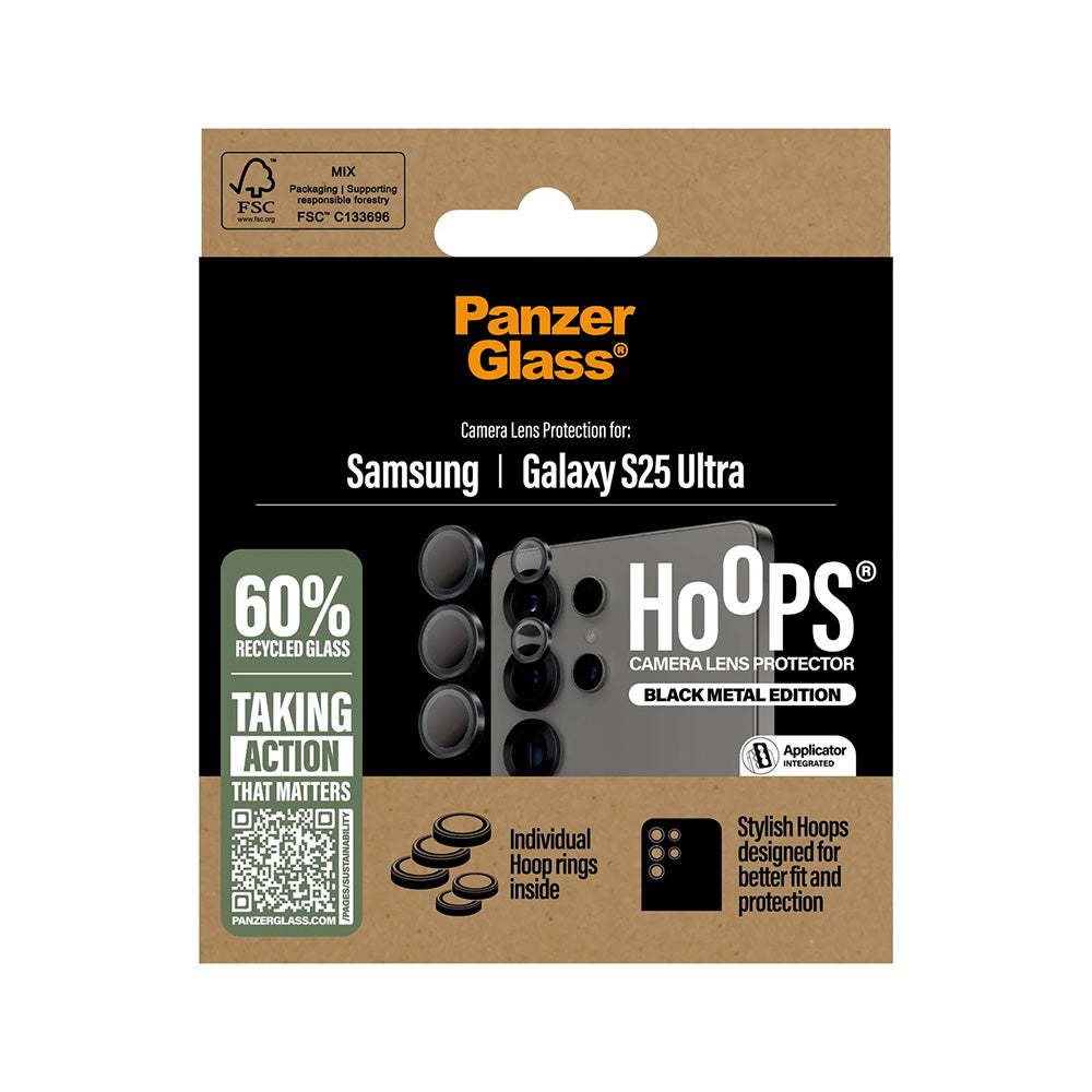 Película Protetora PanzerGlass Hoops para Câmara Traseira do Samsung Galaxy S25 Ultra S938, Vidro Temperado, Preta