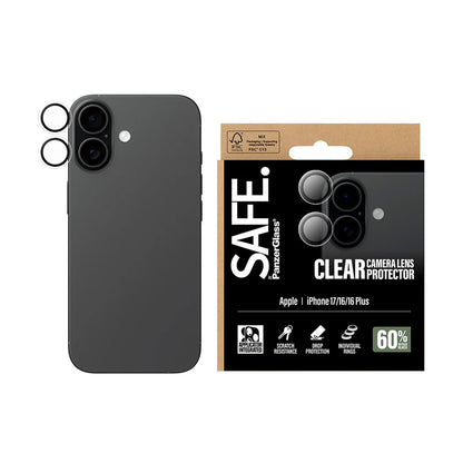 Película de Proteção para Câmara Traseira PanzerGlass Safe. para Apple iPhone 17 / 16 Plus / 16, Vidro Temperado, Transparente