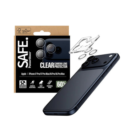 Película de Proteção para Câmera Traseira PanzerGlass Safe. para Apple iPhone 17 Pro Max / 17 Pro / 16 Pro Max / 16 Pro, Vidro Temperado, Transparente.