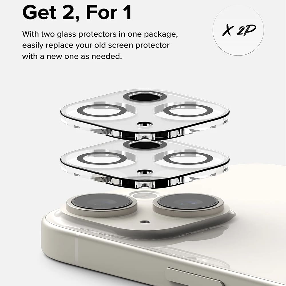 Película Protetora de Câmera Traseira Ringke para Apple iPhone 15 Plus / 15, Vidro Temperado, Conjunto de 2 Peças, Transparente