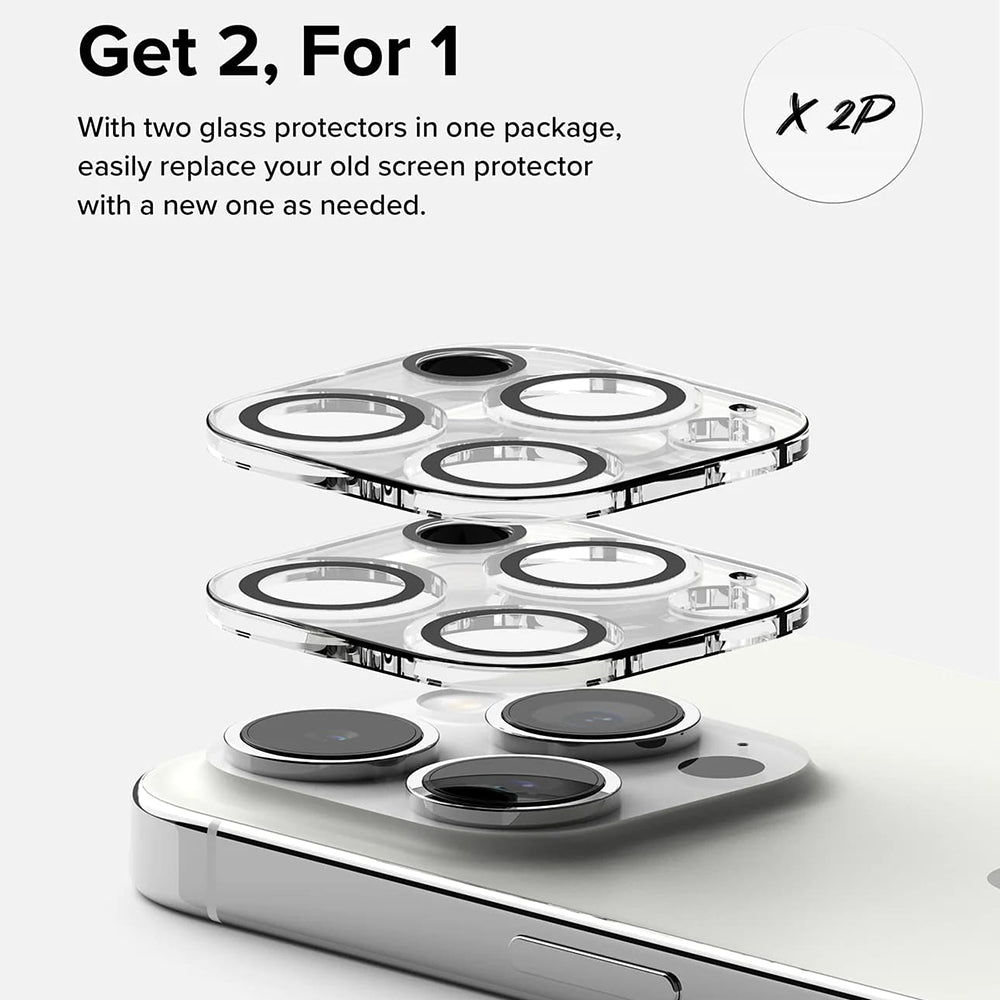 Película Protetora de Câmera Traseira Ringke para Apple iPhone 15 Pro Max, Vidro Temperado, Conjunto de 2 Peças, Transparente