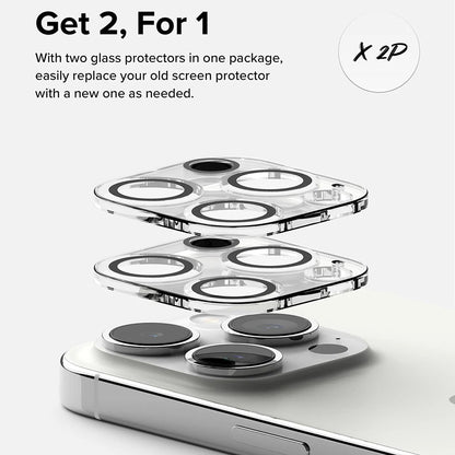 Película Protetora de Câmera Traseira Ringke para Apple iPhone 15 Pro Max, Vidro Temperado, Conjunto de 2 Peças, Transparente
