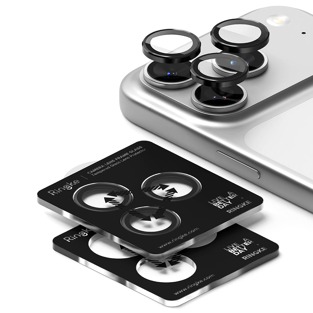 Película Protetora Ringke para Câmara Traseira do Apple iPhone 17 Pro Max / 17 Pro, Vidro Temperado, Preta