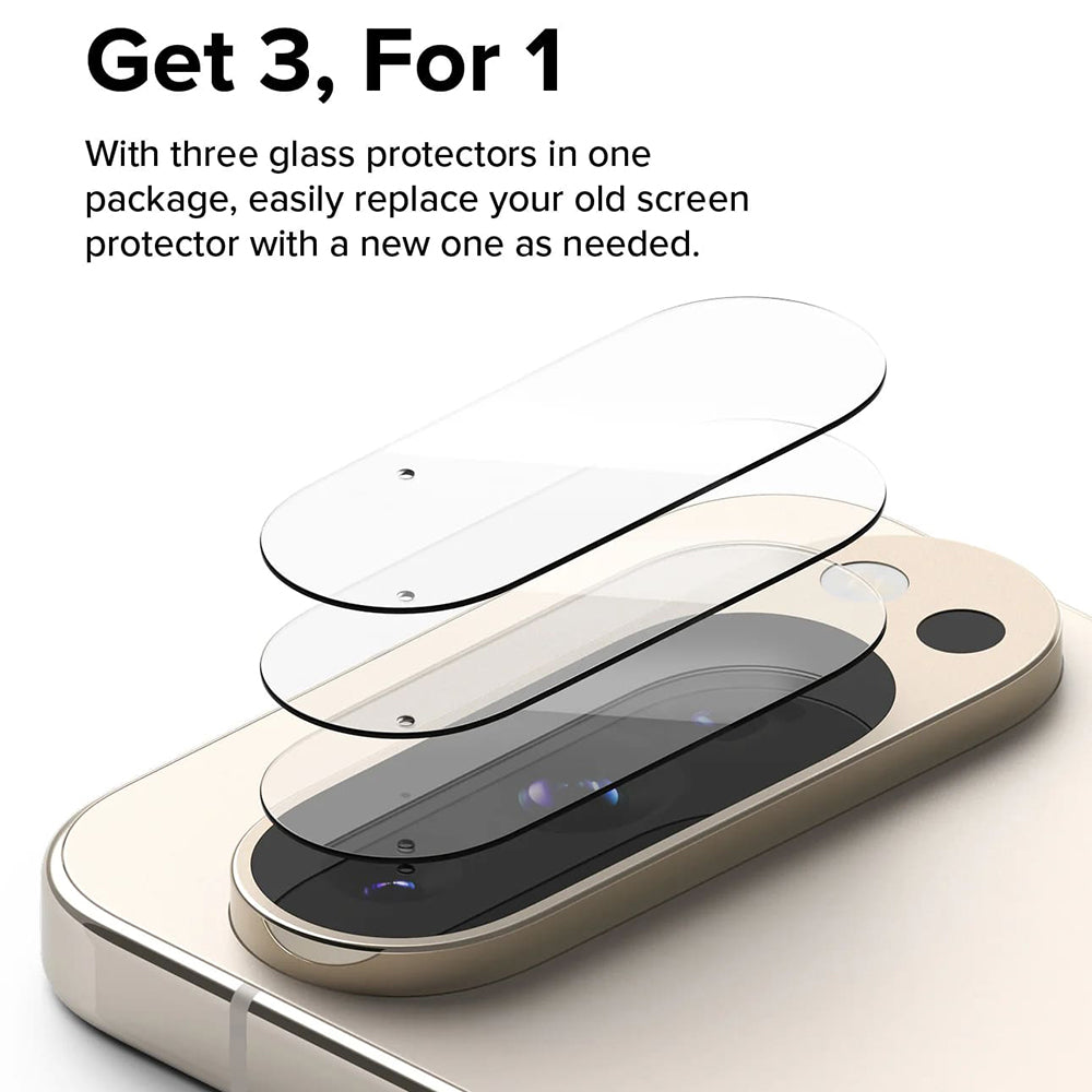Película Protetora de Câmera Traseira Ringke para Google Pixel 9 Pro XL, Vidro Temperado, Conjunto de 3 Peças, Transparente