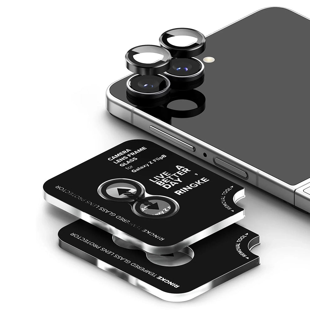 Película protetora para Câmara Traseira Ringke para Samsung Galaxy Z Flip8 F776, Vidro Temperado, Conjunto de 2 peças, Preto