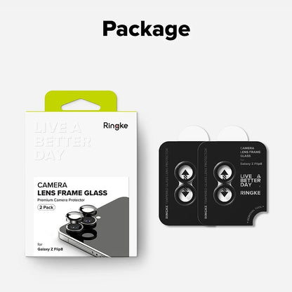 Película protetora para Câmara Traseira Ringke para Samsung Galaxy Z Flip8 F776, Vidro Temperado, Conjunto de 2 peças, Preto