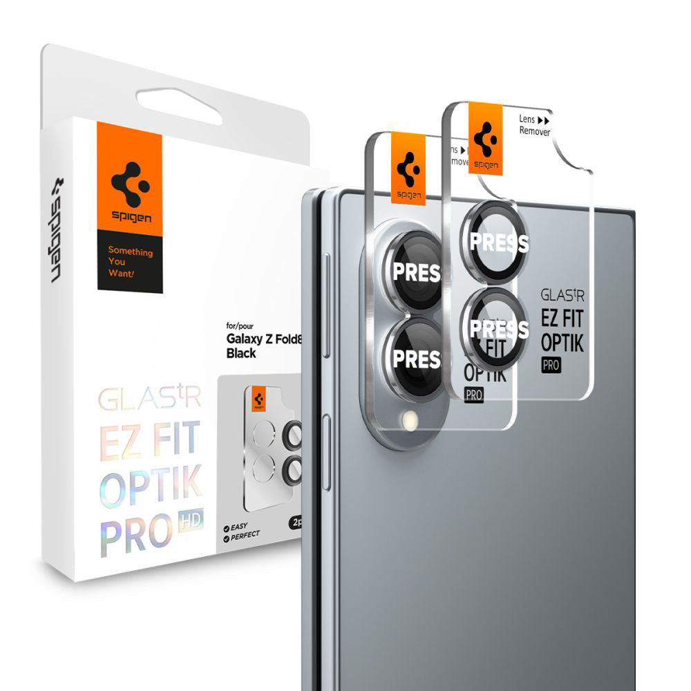 Película protetora para Câmara Traseira Spigen GlastR EZ FIT Optik Pro HD para Samsung Galaxy Z Fold8 F971, Vidro Temperado, Conjunto de 2 peças, Preto AGL11944