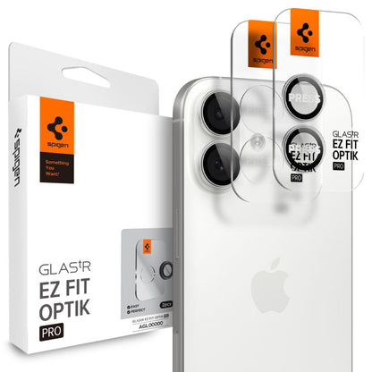 Película Protetora de Câmera Traseira Spigen GlastR EZ FIT Optik Pro para Apple iPhone 17 / 16 Plus / 16, Vidro Temperado, Conjunto de 2 peças, Prateada