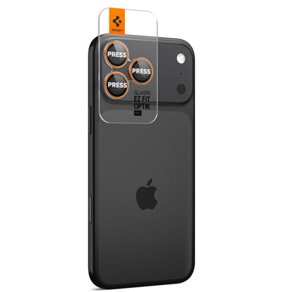 Película Protetora de Câmera Traseira Spigen GlastR EZ FIT Optik Pro para Apple iPhone 17 Pro Max / 17 Pro, Vidro Temperado, Conjunto de 2 Peças, Laranja