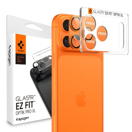 Spigen GlastR EZ FIT Optik Pro Rear Camera Protector for Apple iPhone 17 Pro Max, Tempered Glass, Set of 2 pieces, Orange