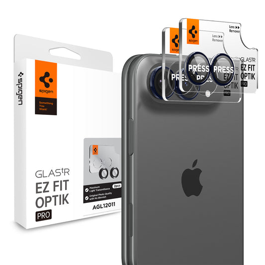 Película protetora para Câmara Traseira Spigen GlastR EZ FIT Optik Pro para Apple iPhone Duo, Vidro Temperado, Conjunto de 2 peças, Azul Marinho AGL12011
