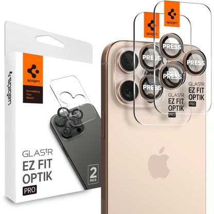 Película Protetora de Câmera Traseira Spigen GlastR EZ FIT Optik Pro para Apple iPhone 16 Pro, Vidro Temperado, Conjunto de 2 peças, Bronze AGL08862