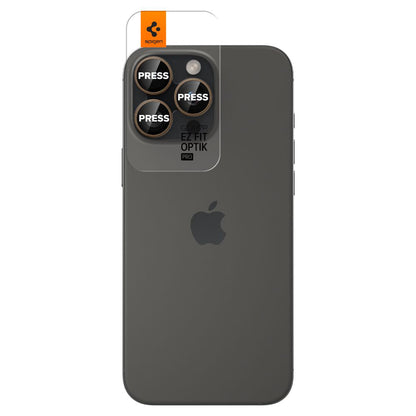 Película Protetora de Câmera Traseira Spigen GlastR EZ FIT Optik Pro para Apple iPhone 16 Pro, Vidro Temperado, Conjunto de 2 peças, Bronze AGL08862