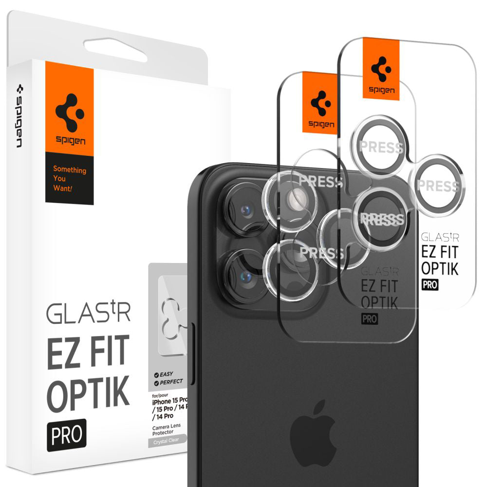 Película Protetora de Câmera Traseira Spigen GlastR EZ FIT Optik Pro para Apple iPhone 17 Pro Max / 17 Pro, Vidro Temperado, Conjunto de 2 peças, Transparente.