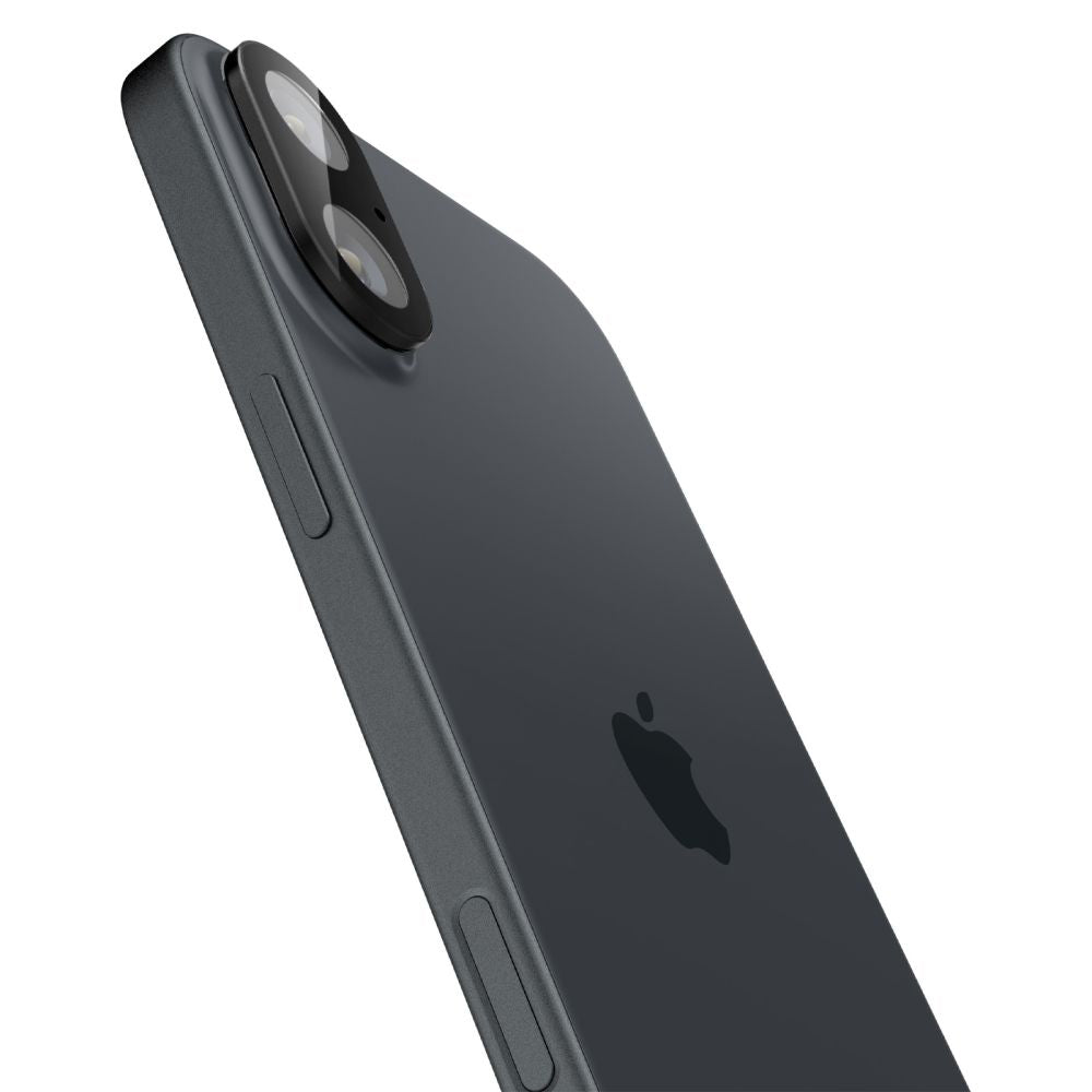 Película Protetora de Câmera Traseira Spigen GlastR Optik para Apple iPhone 16 Plus / 16, Vidro Temperado, Conjunto de 2 Peças, Preta AGL07922