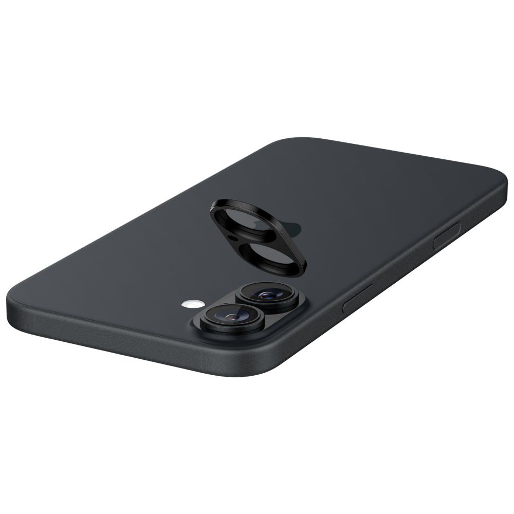 Película Protetora de Câmera Traseira Spigen GlastR Optik para Apple iPhone 16 Plus / 16, Vidro Temperado, Conjunto de 2 Peças, Preta AGL07922