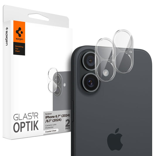 Spigen GlastR Optik Rear Camera Protective Film for Apple iPhone 16 Plus / 16, Tempered Glass, Set of 2 Pieces, Transparent AGL07923