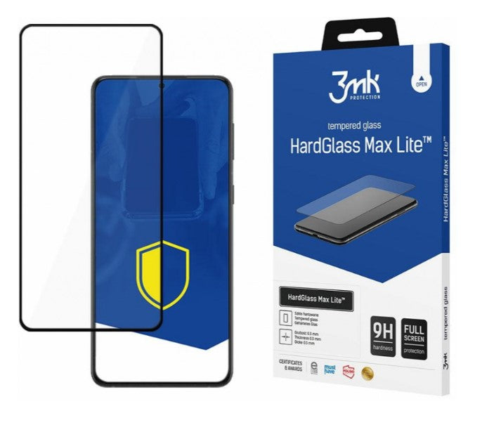 Protetor de ecrã 3MK HardGlass Max Lite para Samsung Galaxy S22 5G S901, Escudo de vidro, Cola total, Preto 