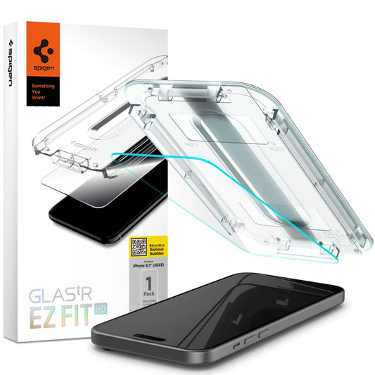 Película Protetora de Ecrã Spigen GlastR EZ FIT HD para Apple iPhone 15, Vidro Temperado, Colagem Total, 2.5D AGL06907