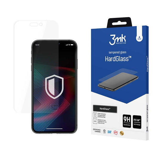 Protetor de ecrã 3MK HardGlass para Apple iPhone 14 Pro, vidro duro, cola total