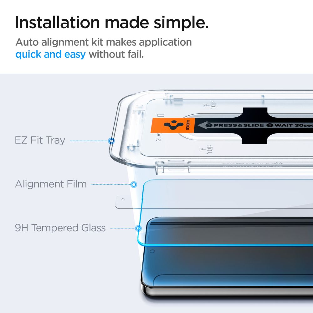 Protetor de ecrã Spigen EZ FIT para Samsung Galaxy S25 S931 / S24 S921, proteção de vidro, cola completa, conjunto 2 peças 