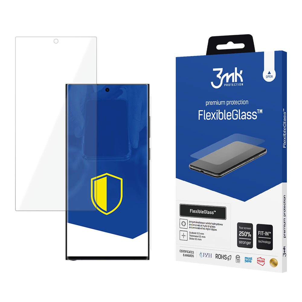 Protetor de ecrã 3MK FlexibleGlass para Samsung Galaxy S24 Ultra S928, vidro flexível, cola total 