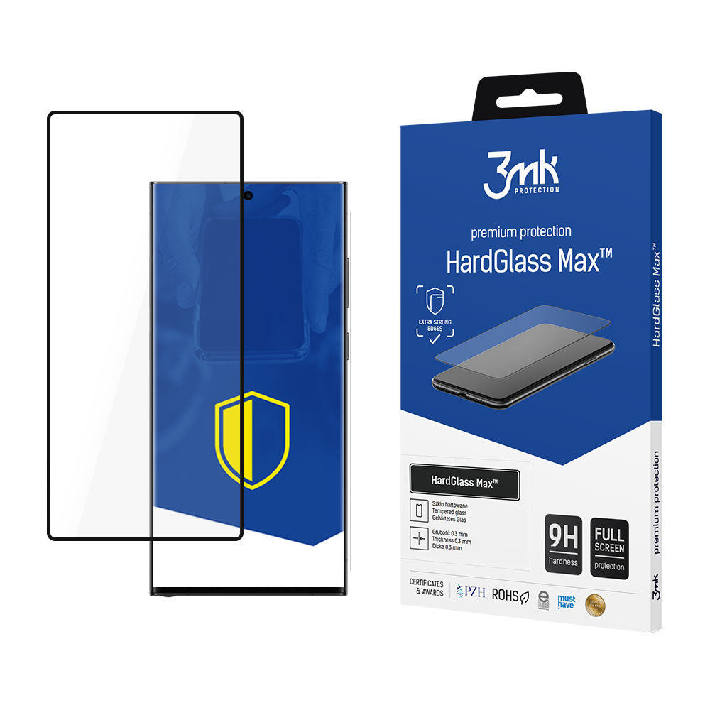 Protetor de ecrã 3MK HardGlass Max para Samsung Galaxy S24 Ultra S928, proteção de vidro, cola total, preto 