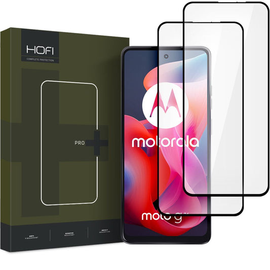 HOFI Glass PRO+ Protetor de ecrã para Motorola Moto G24 Power / G04 / G24 / E14, Escudo de vidro, Cola total, Conjunto 2 peças, 2.5D, Preto 