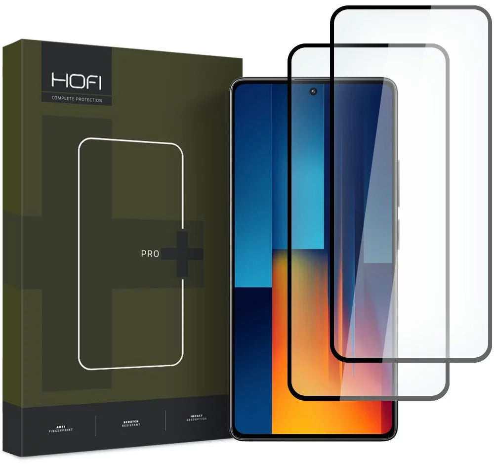 Protetor de ecrã HOFI Glass PRO+ para Xiaomi Poco M6 Pro 5G, escudo de vidro, cola completa, conjunto de 2 peças, 2.5D, preto 